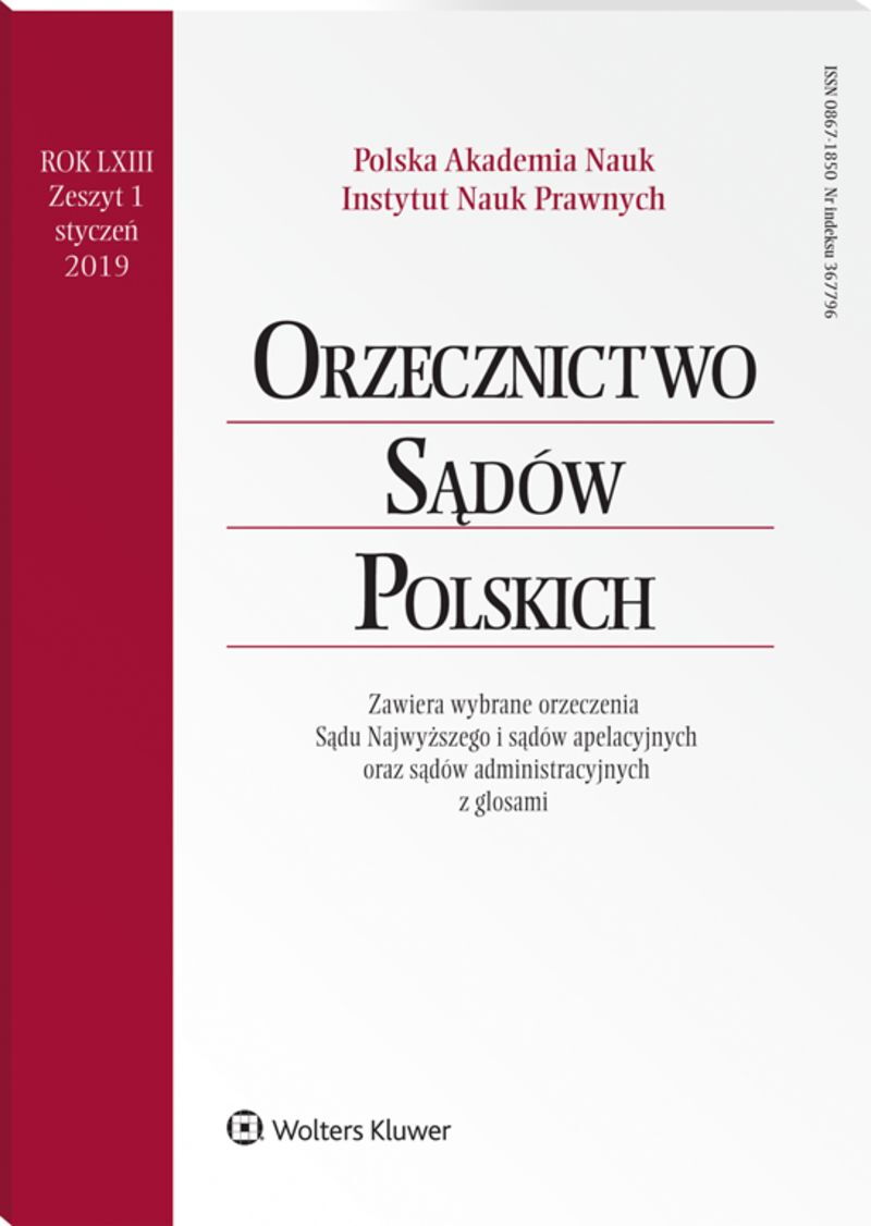 Orzecznictwo Sądów Polskich - Nr 1/2019