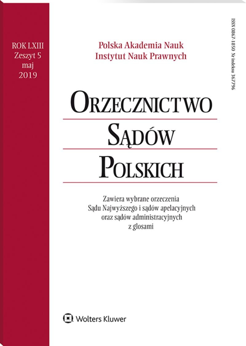 Orzecznictwo Sądów Polskich - Nr 5/2019