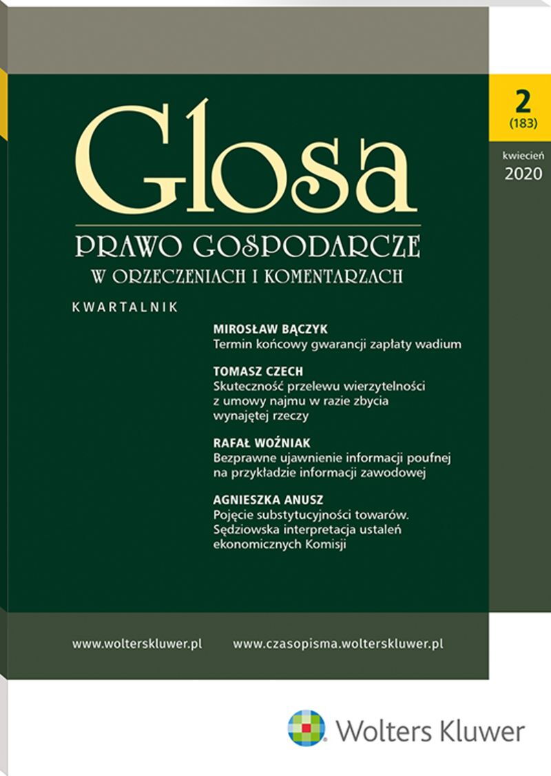 Glosa - Prawo Gospodarcze w Orzeczeniach i Komentarzach - Nr 2/2020 (183)