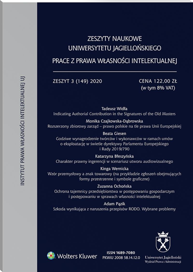 Zeszyty Naukowe Uniwersytetu Jagiellońskiego. Prace z Prawa Własności Intelektualnej - Zeszyt 3 (149)