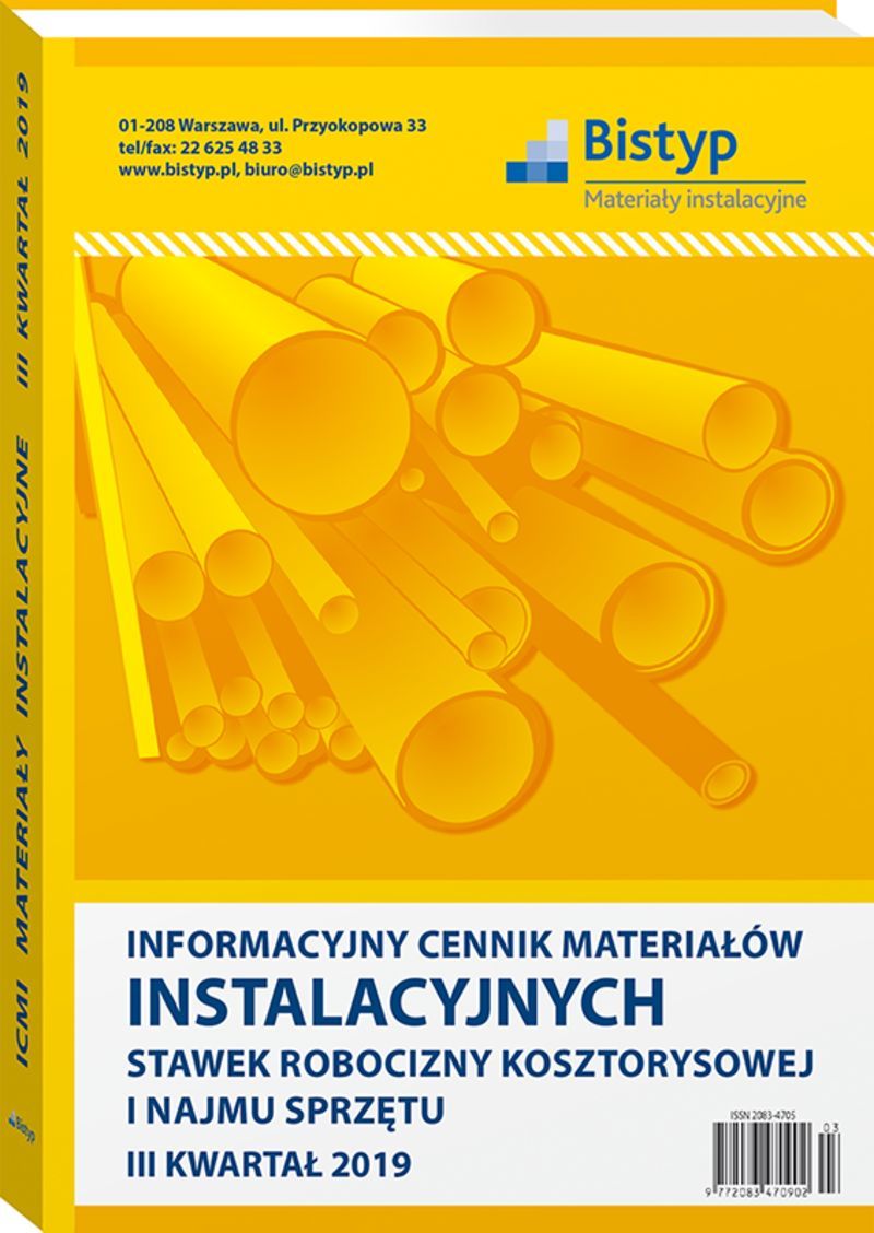 Informacyjny cennik MATERIAŁÓW INSTALACYJNYCH, stawek robocizny kosztorysowej i najmu sprzętu