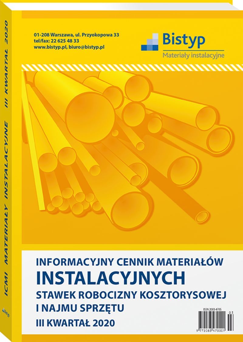 Informacyjny cennik MATERIAŁÓW INSTALACYJNYCH, stawek robocizny kosztorysowej i najmu sprzętu