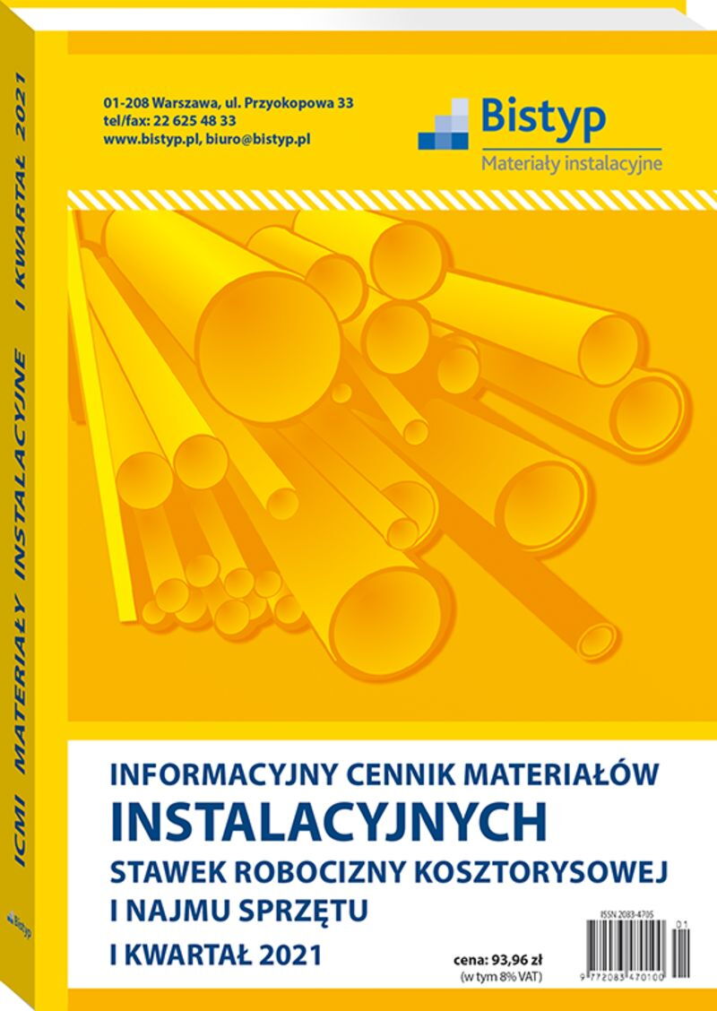 Informacyjny cennik MATERIAŁÓW INSTALACYJNYCH, stawek robocizny kosztorysowej i najmu sprzętu - I kwartał 2021 r.